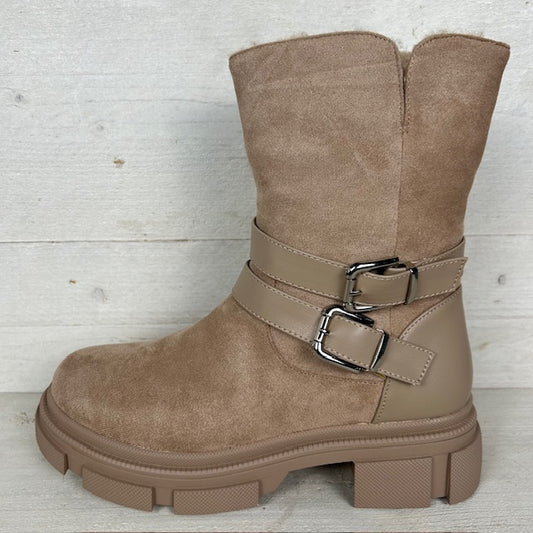 Suèdine boots met gespjes taupe