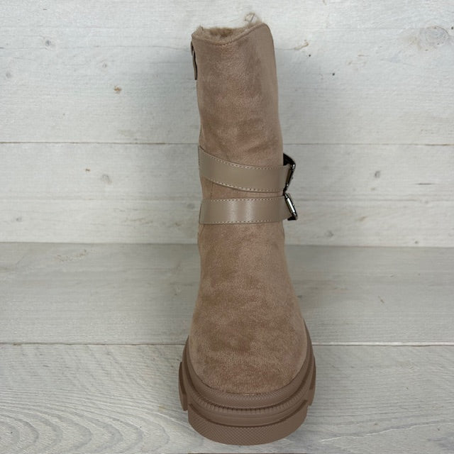 Suèdine boots met gespjes taupe