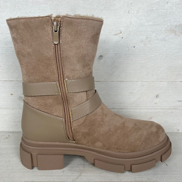 Suèdine boots met gespjes taupe