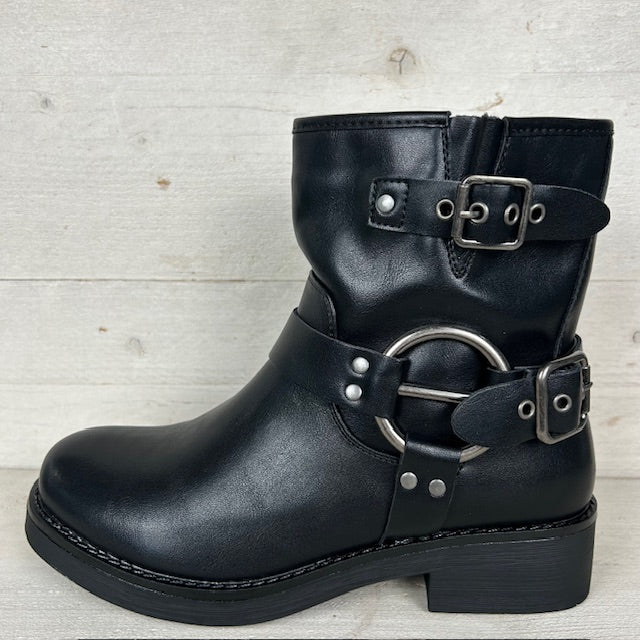 Stoer leatherlook enkellaarsje met gespjes