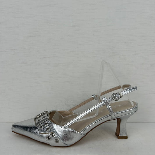 Stoere slingbacks met hakje zilver