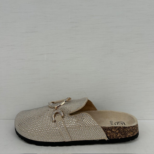 Instap slippers met glitters beige