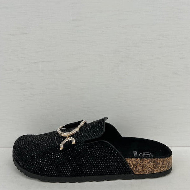 Instap slippers met glitters zwart