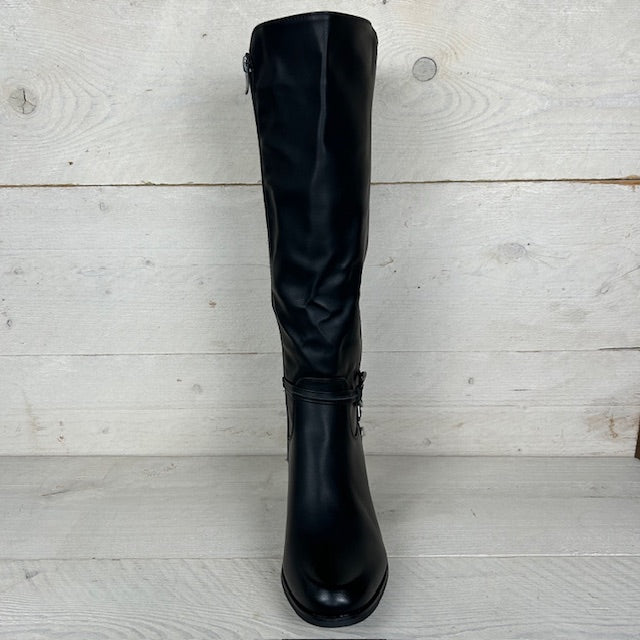 Leatherlook hoge laars met detail zwart