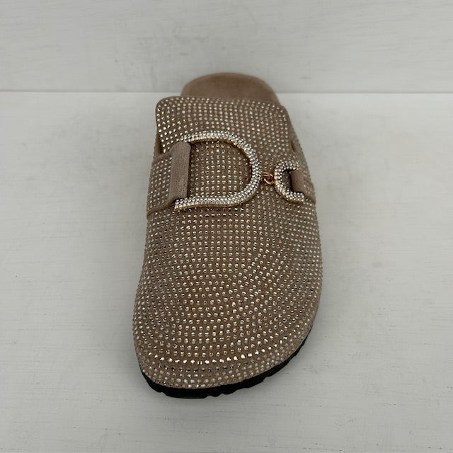 Instap slippers met glitters khaki