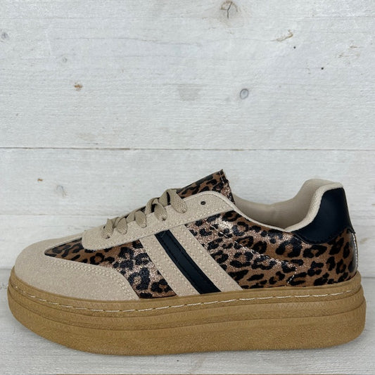 Trendy sneaker met retrozool panter khaki