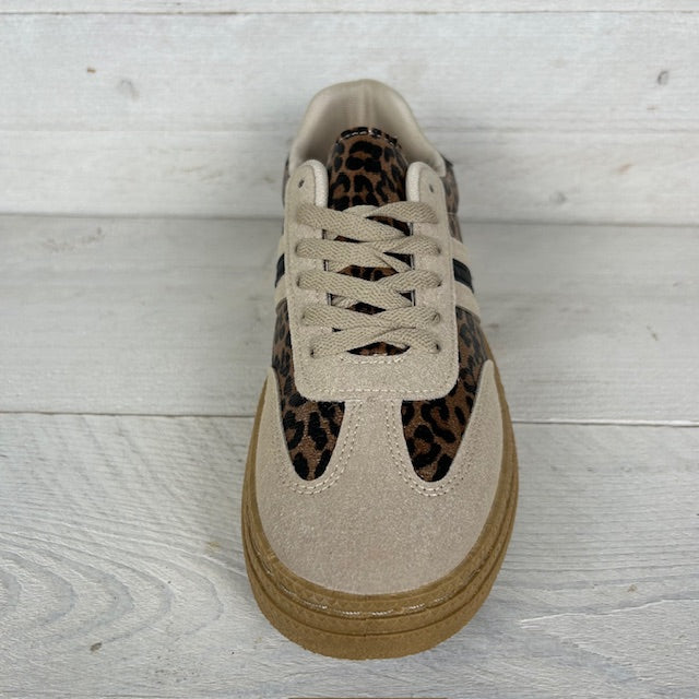 Trendy sneaker met retrozool panter khaki