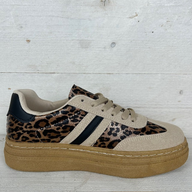 Trendy sneaker met retrozool panter khaki