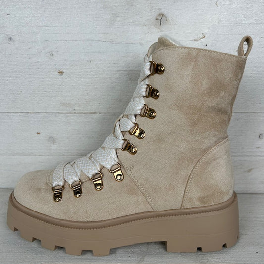 Suèdine boots met veter beige