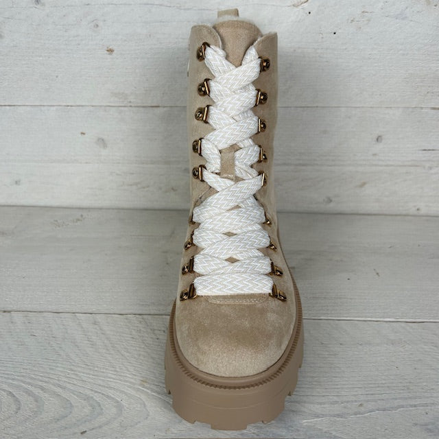 Suèdine boots met veter beige