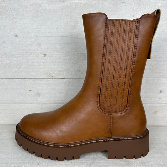 Stoere leatherlook boots met ribbel detail camel