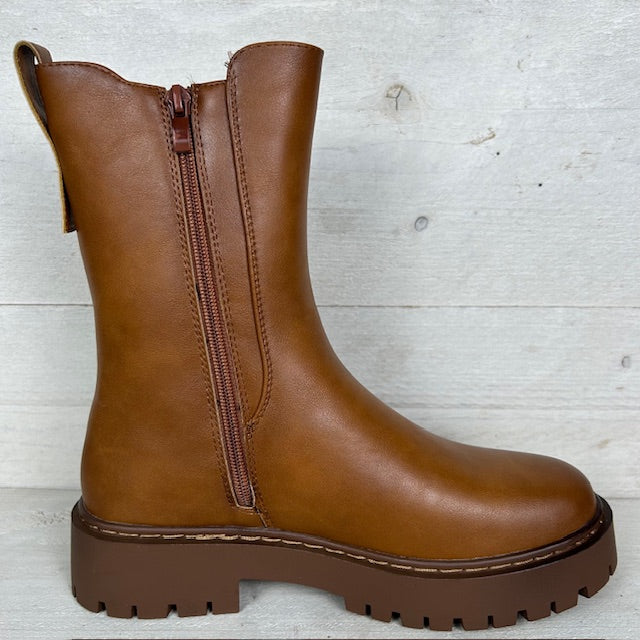 Stoere leatherlook boots met ribbel detail camel