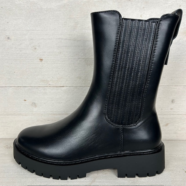 Stoere leatherlook boots met ribbel detail zwart