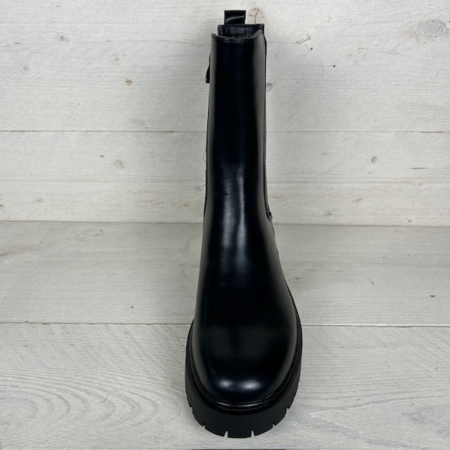 Stoere leatherlook boots met ribbel detail zwart