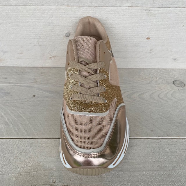 Sneakers beige goud met panterprint