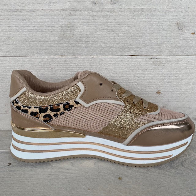 Sneakers beige goud met panterprint