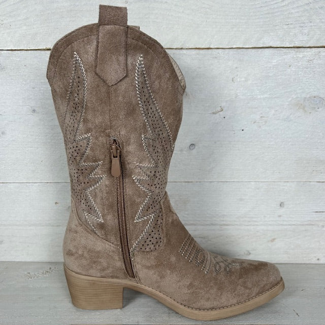 Cowboylaars met fraaie afwerking khaki