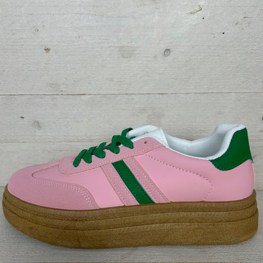 Trendy retro sneaker roze groen