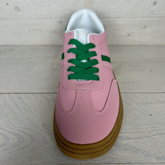 Trendy retro sneaker roze groen