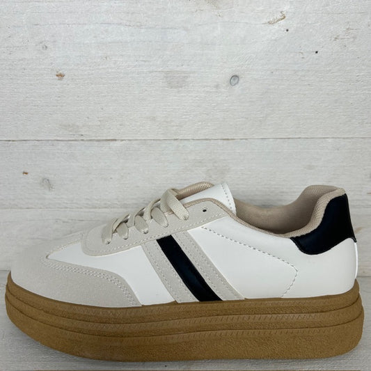 Trendy retro sneaker beige zwart