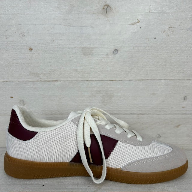 Lage sneaker met retrozool wit bordeaux rood