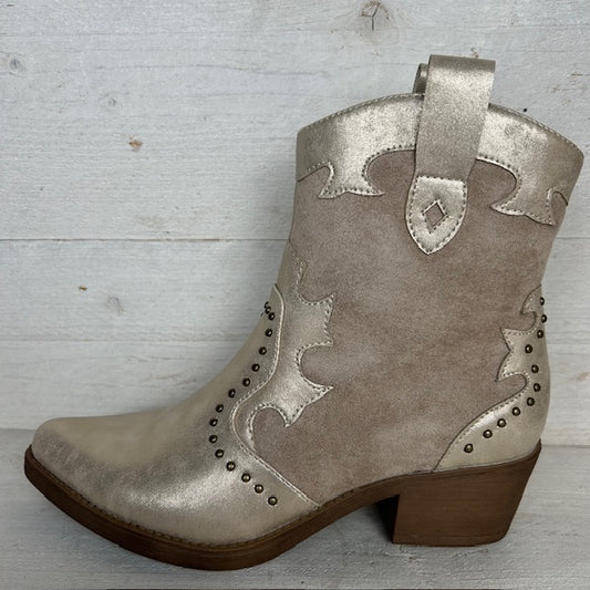 Cowboylaarsje met gaaf design khaki goud