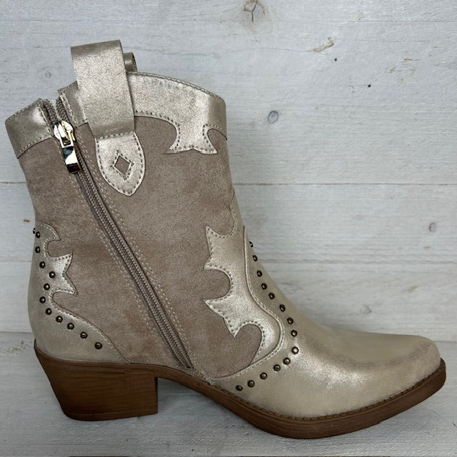 Cowboylaarsje met gaaf design khaki goud