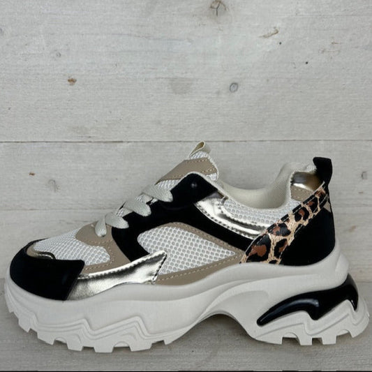 Trendy sneakers beige panter mix