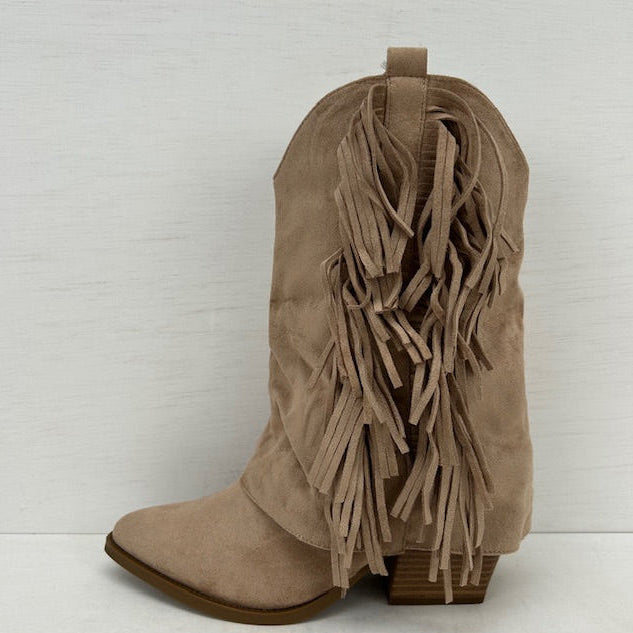 Leuke suèdine cowboylaarzen met franjes khaki