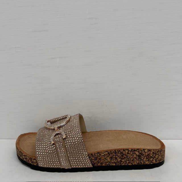 Geweldige slippers met glitters taupe