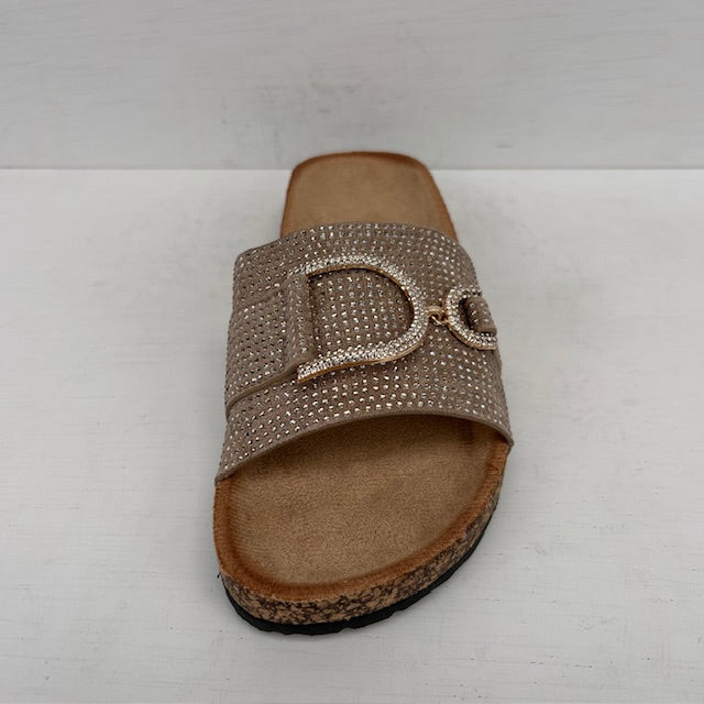 Geweldige slippers met glitters taupe