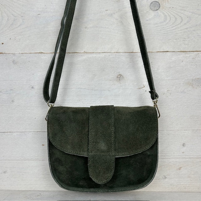 Real leather schoudertasje dark green