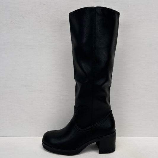 Leatherlook laarzen met stevige hak zwart