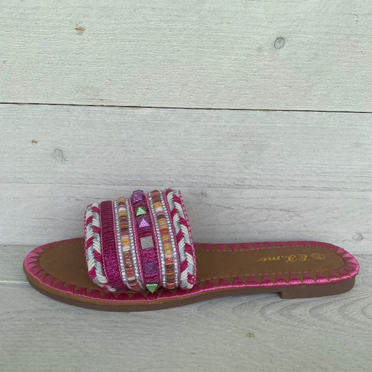 Slippertjes met studs fuchsia