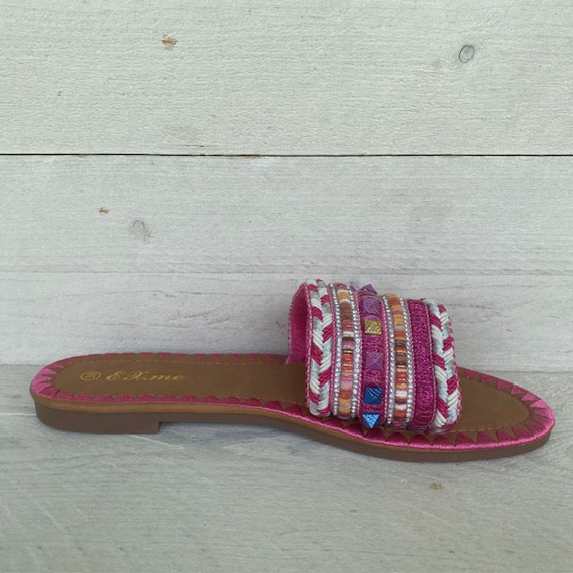 Slippertjes met studs fuchsia