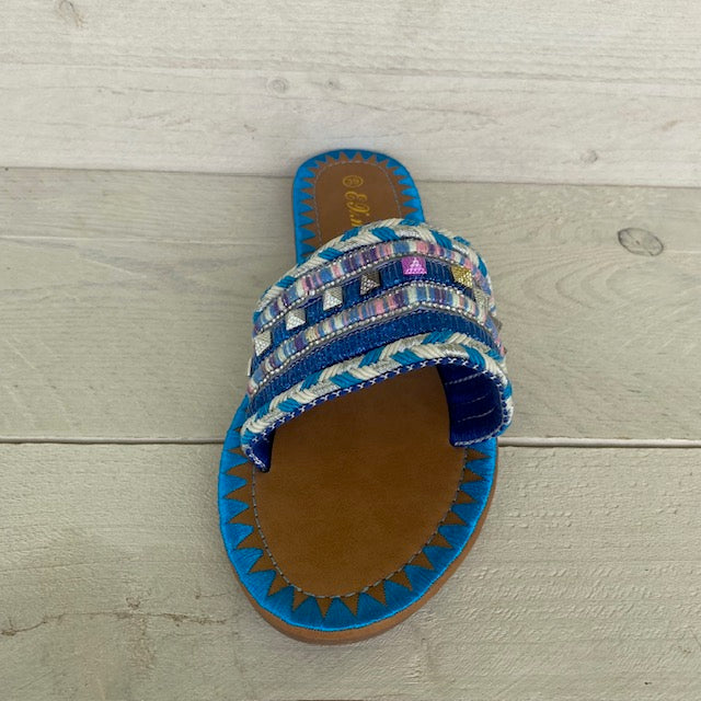 Slippertjes met studs blue