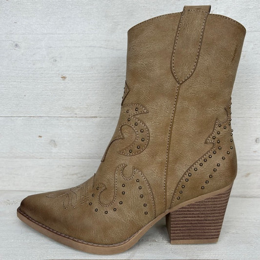 Gave leatherlook cowboylaars met studs khaki