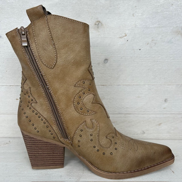 Gave leatherlook cowboylaars met studs khaki