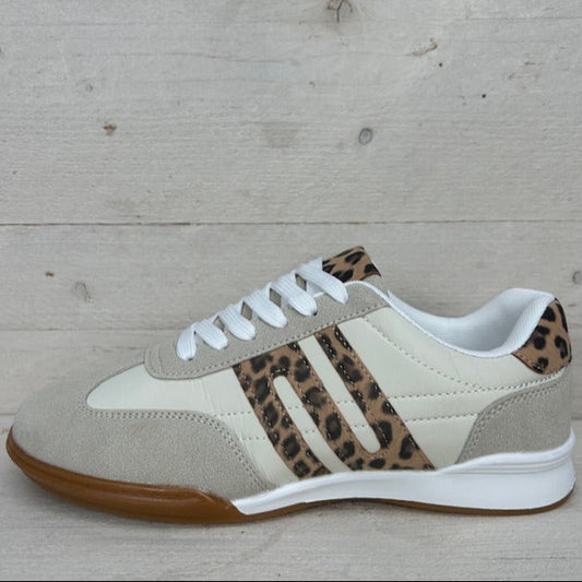 Sportieve retrosneaker beige panter