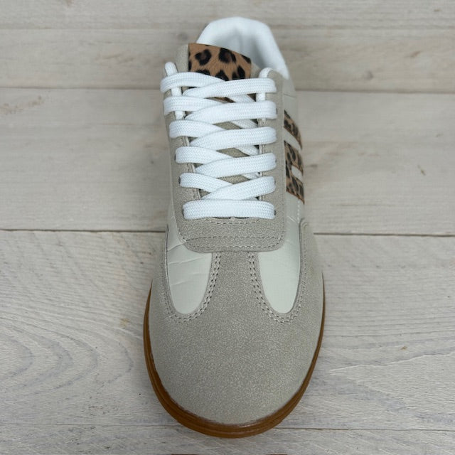 Sportieve retrosneaker beige panter