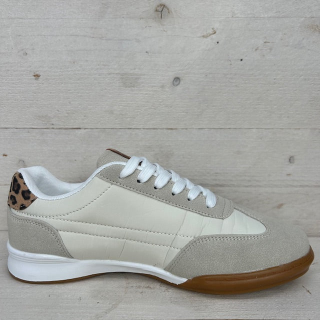 Sportieve retrosneaker beige panter