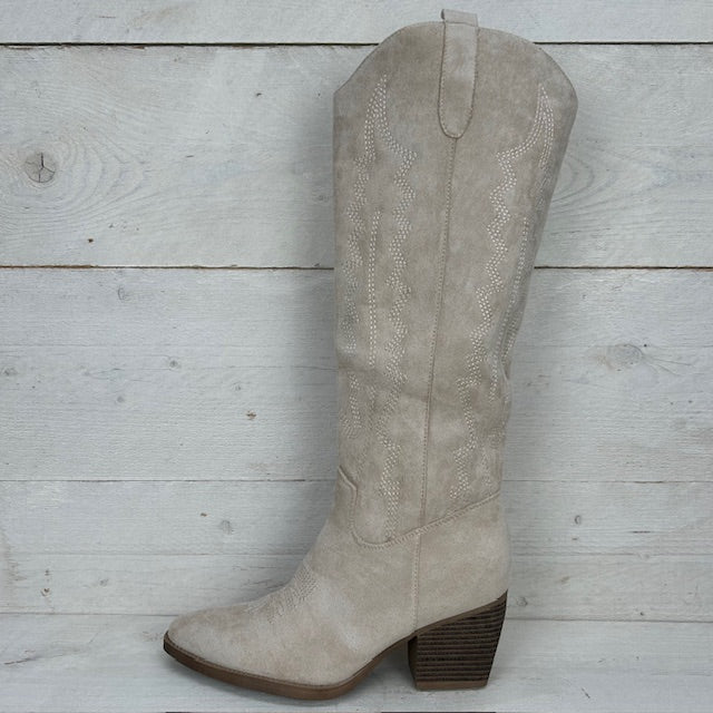 Hoge cowboylaars met fraaie afwerking beige