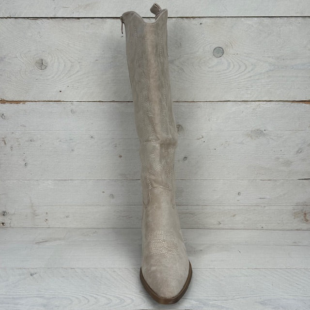 Hoge cowboylaars met fraaie afwerking beige