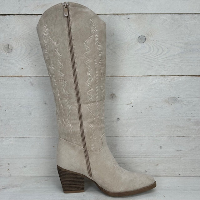 Hoge cowboylaars met fraaie afwerking beige