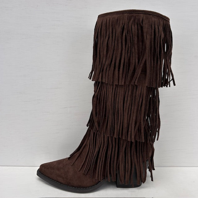 Trendy suèdine cowboylaarzen met franjes bruin