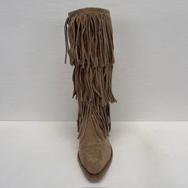 Trendy suèdine cowboylaarzen met franjes khaki