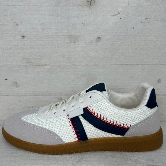 Leuke trendy retro sneaker beige blauw