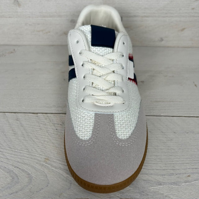 Leuke trendy retro sneaker beige blauw