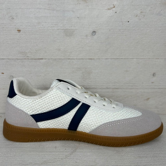 Leuke trendy retro sneaker beige blauw