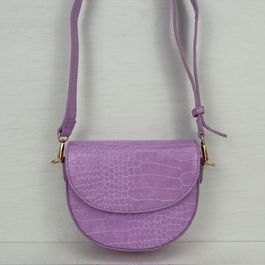 Schoudertasje met crocoprint paars